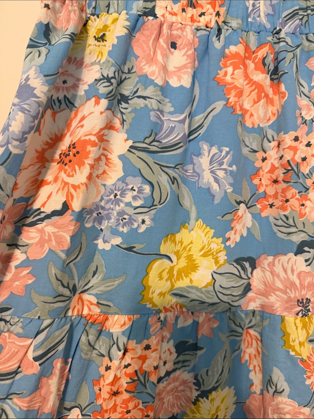 LOFT Linen and Cotton Blend Cottagecore Blue Floral Tiered Boho Maxi Skirt - Picture 6 of 10